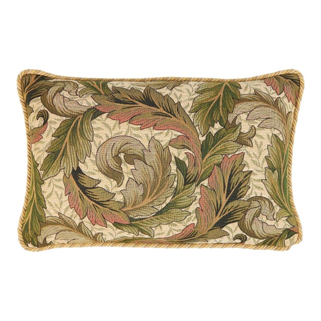 Acanthus & Lily Summer Cushion With Gold Rope Cord With Feather Filler - 33x55cm (13"x22") For Sale