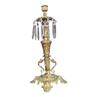 1800’s Stunning Gold Candleholder With Prisms For Sale