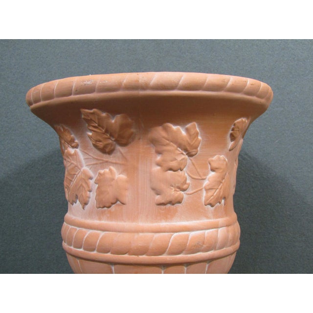 Ceramic 1970s Vintage Neoclassical Ceramic Pedestal Urn Planter With Grape Leaves For Sale - Image 7 of 14