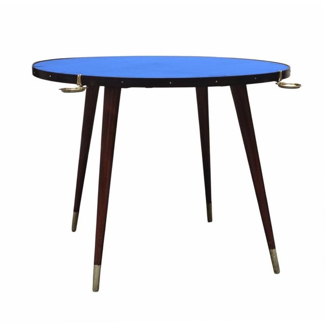 Vintage Round Wooden Game Table with Blue Cloth by Gio Ponti, Italy, 1950s For Sale - Image 6 of 6
