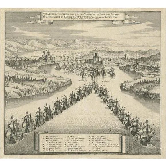 Merian, The Battle Fleet Off Constantinople, 1646, Copper Engraving For Sale - Image 10 of 10