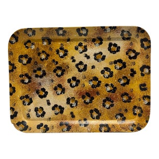 Vintage Rectangular Leopard Print Florentine Decorative Tray For Sale