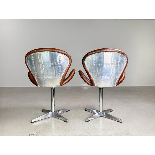 2000 - 2009 Set of Brancaster Swivel Leather Accent Swan Chairs from Acme For Sale - Image 5 of 12