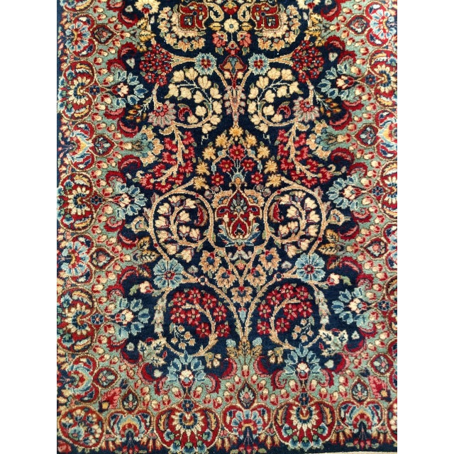 Vintage Persian Kerman Rug, Hand-Knotted Wool, All-Over Floral Garden Pattern, Navy & Ivory, 3x7 For Sale - Image 10 of 16