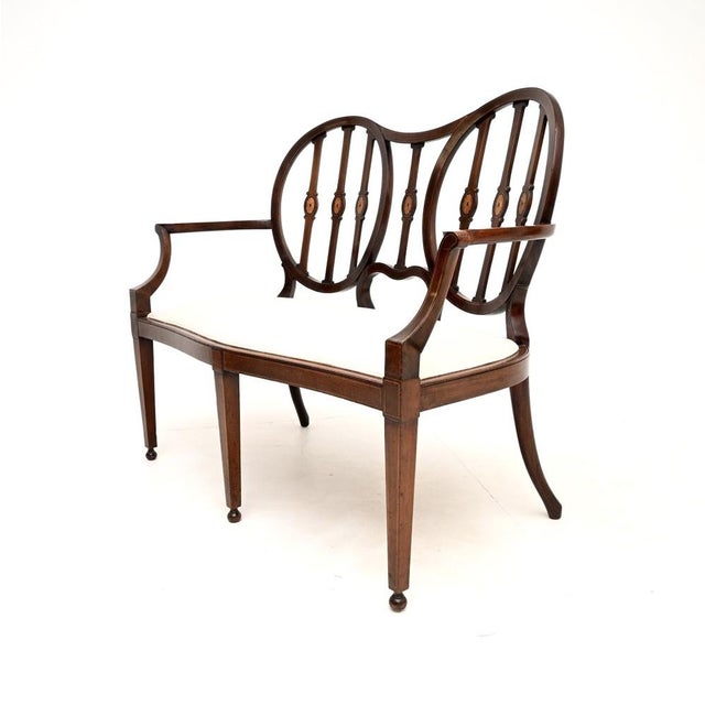 Antique Inlaid Edwardian Settee, 1900 For Sale - Image 4 of 12
