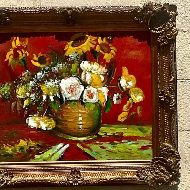 Vintage Regency Signed Floral Original Oil Painting on Canvas For Sale - Image 13 of 13
