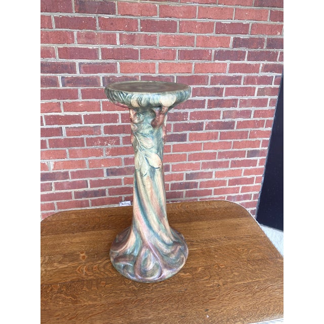 Art Nouveau Antique Weller Pottery Baldin Apple Jardiniere Pedestal or Plant Stand For Sale - Image 3 of 10