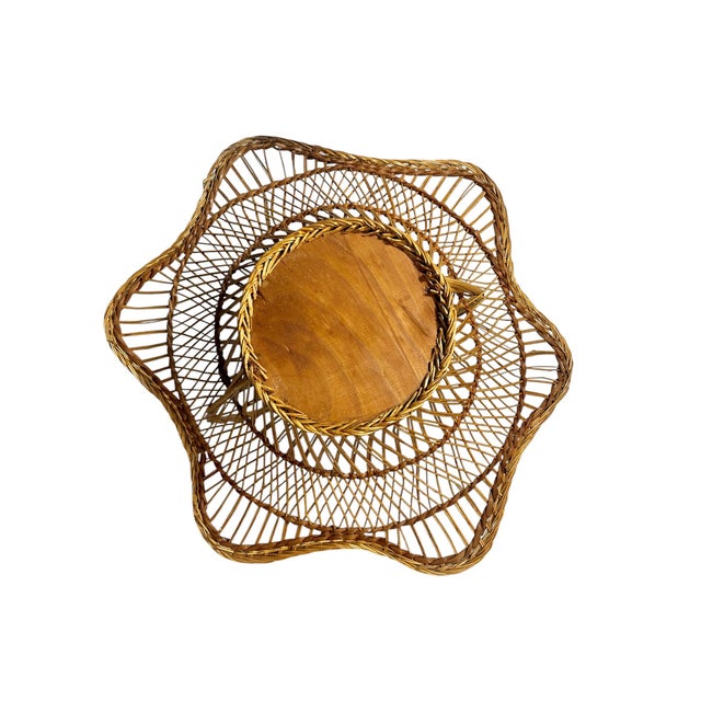 Wood Vintage French Handwoven Star Shape Rattan Basket With Handle – Folk Art Decorative Bowl For Sale - Image 7 of 11