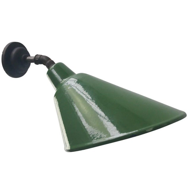 Mid-Century Modern Industrial Green Enamel & Cast Iron Factory Wall Lamp For Sale - Image 3 of 5