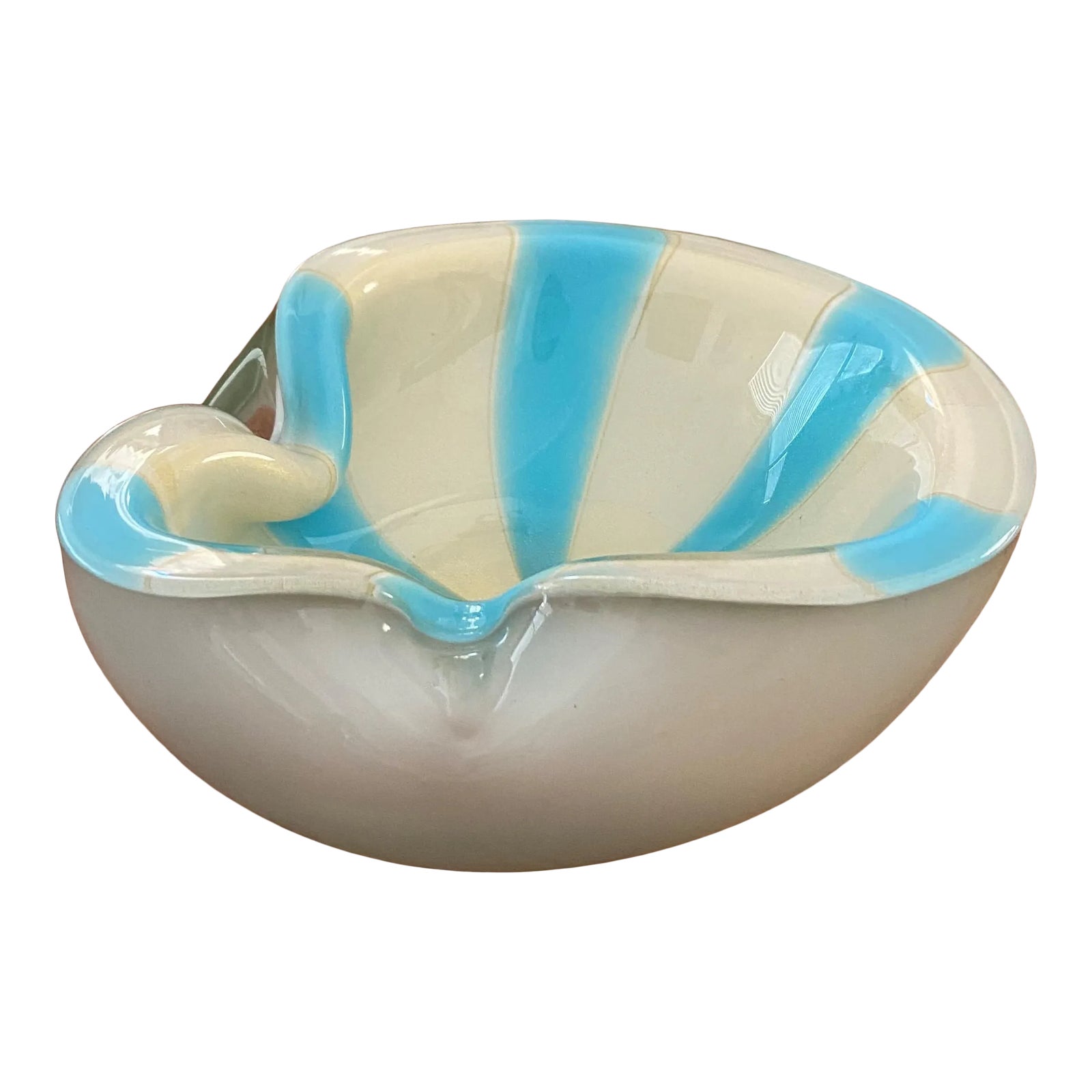 Mid-Century Alfredo Barbini Murano Blue White Gold Flecks Swirl