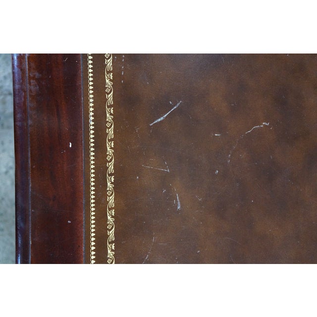 Vintage Hekman Mahogany Tooled Leather Top Executive Kneehole Office Desk 60" For Sale - Image 6 of 18