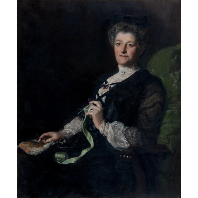 John Maler Collier Large Victorian Portrait of a Lady Knitting, Possibly Lady Laing (1831–1913), c.1893–1900 Impressive...