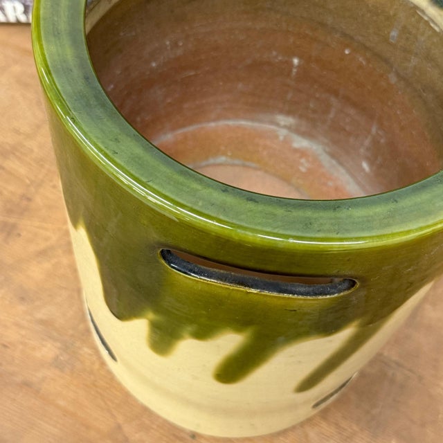 Green and Cream Ceramic Hibachi with Drip Glaze Detail For Sale - Image 13 of 13