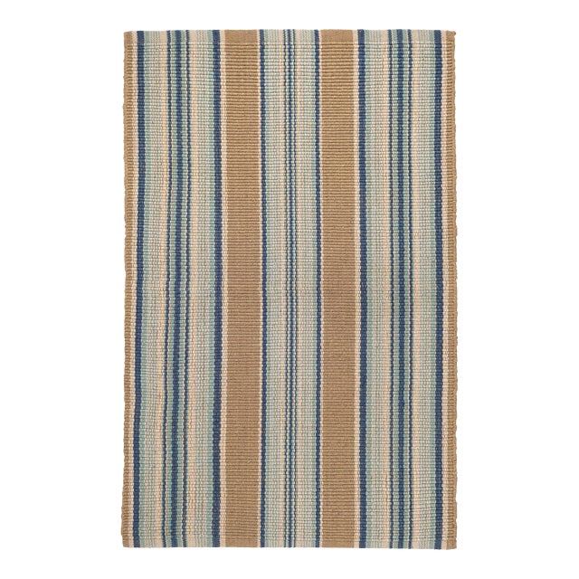 Dash & Albert by Annie Selke Blue Heron Stripe Woven Cotton Rug, 8' 6" x 11' 6" For Sale