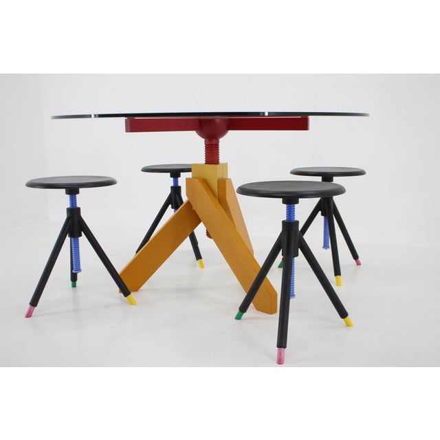 Table and Stools by Vico Magistretti, Italy, 1980s, Set of 5 For Sale - Image 14 of 18