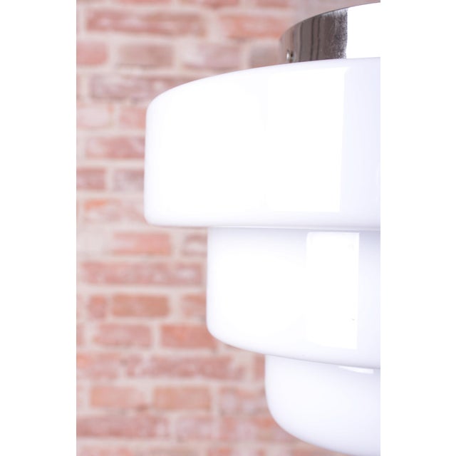 1920s Art Deco Chandelier in Chrome-Plated Steel and Opaline Glass, Czech, 1920s For Sale - Image 5 of 10