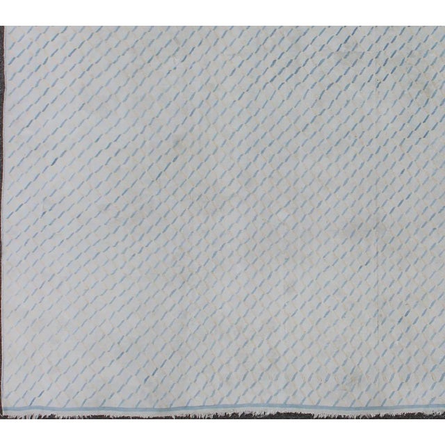 Oversized Large Square Cotton Dhurrie With Small Repeating Design in Shades of Light Blue. Keivan Woven Arts / rug...