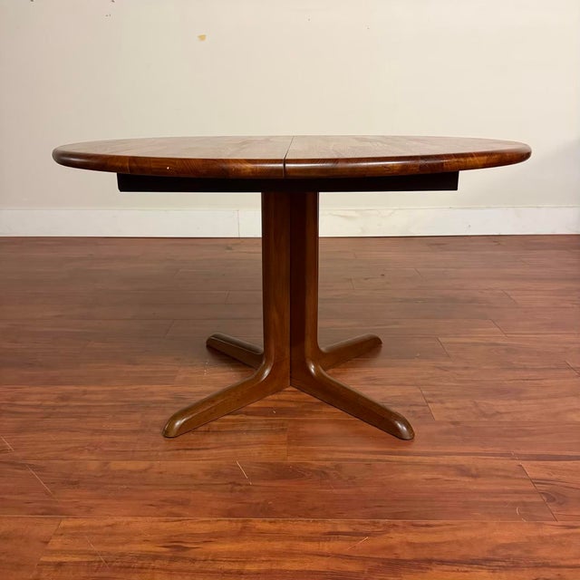 Danish Modern Solid Teak Dining Table With Leaf For Sale - Image 4 of 9