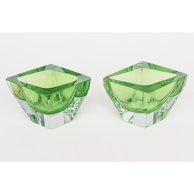 This pair of stunning vintage sculpturaljewel toned Italian Murano Alessandro Mandruzzato angled glass bowls are a...