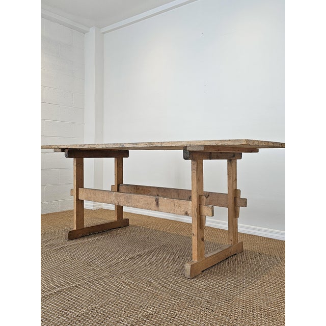 Antique European Pine Trestle Farmhouse Dining Table - Circa 1880 For Sale - Image 4 of 12