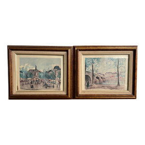 1960s Vintage Framed Watercolors of Paris Street Scenes, Set of 2