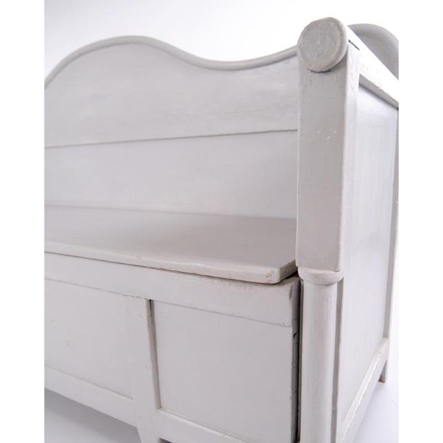 Antique Swedish Bench in Grey Painted Pine with Storage, 1900s For Sale - Image 5 of 11