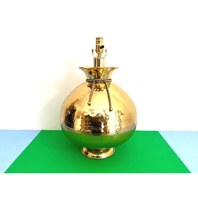 Metal Hammered Brass Bag Lamp & Shade, C1970 For Sale - Image 7 of 12