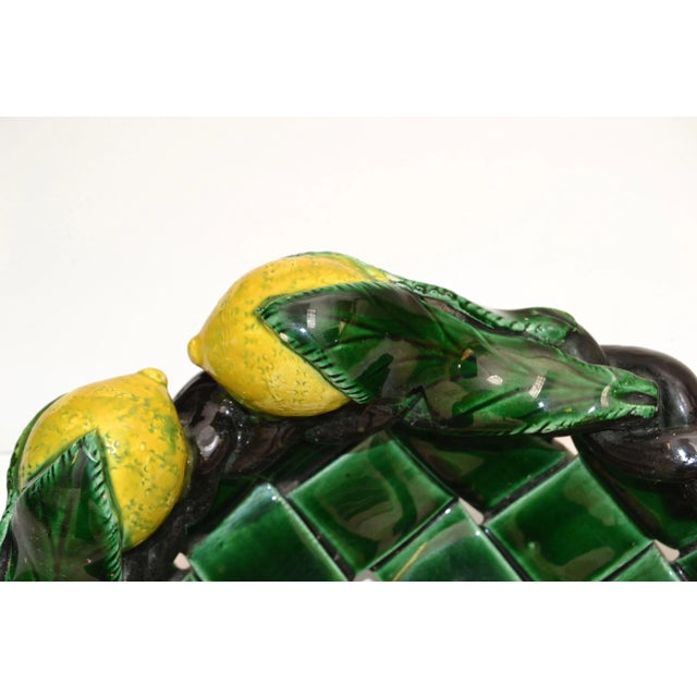 Marked Vallauris France Ceramic Lemon Basket Green & Yellow Mid-Century Modern For Sale - Image 12 of 13