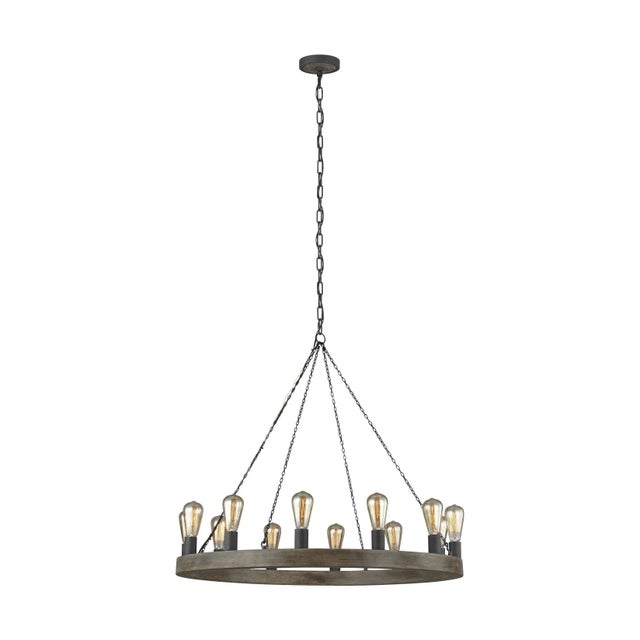 Sean Lavin by Visual Comfort Studio Avenir Medium Chandelier, Weathered Oak Wood/Antique Forged Iron For Sale - Image 4 of 4