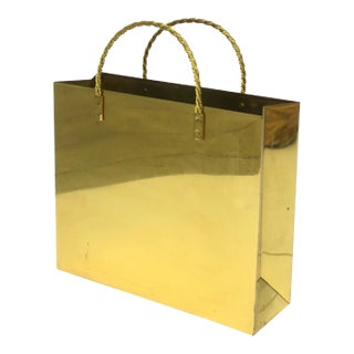 Brass Magazine Holder Stand or Wastebasket Trash Can After Willy Rizzo For Sale