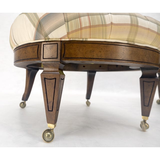 Late 20th Century Pair of Tufted Seats Burl Wood Back Oval Seats Slipper Chairs on Caters MINT For Sale - Image 5 of 14