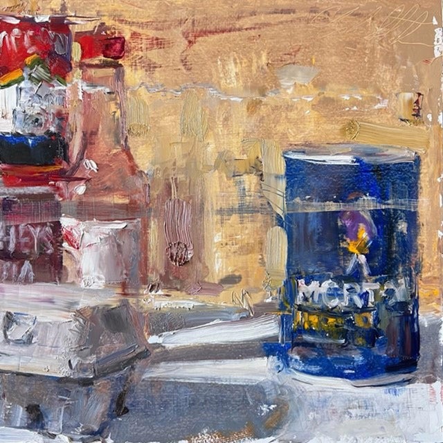 Pantry Variations by Clyde Steadman | Oil on Cradled Panel Still life of pantry items and condiments. For Sale
