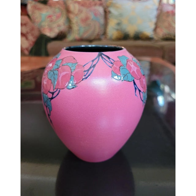 Rare 1921 Sara Sax for Rookwood Pottery French Red Glaze Morning Glories Vase For Sale - Image 9 of 14