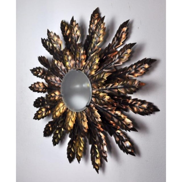 Metal Italian Sun Floral Wall Lamp in Gilded Metal, 1970 For Sale - Image 7 of 7