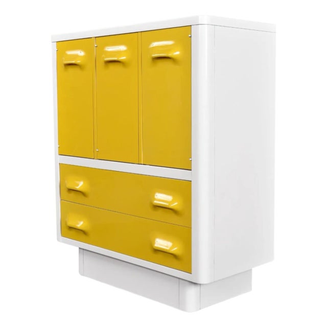 Space Age Broyhill Chapter One Yellow and White Gentlemen's Chest Dresser For Sale