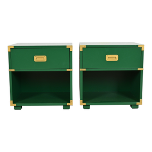 Henredon Mid-Century Hollywood Regency Campaign Green Lacquered Nightstands, Newly Refinished