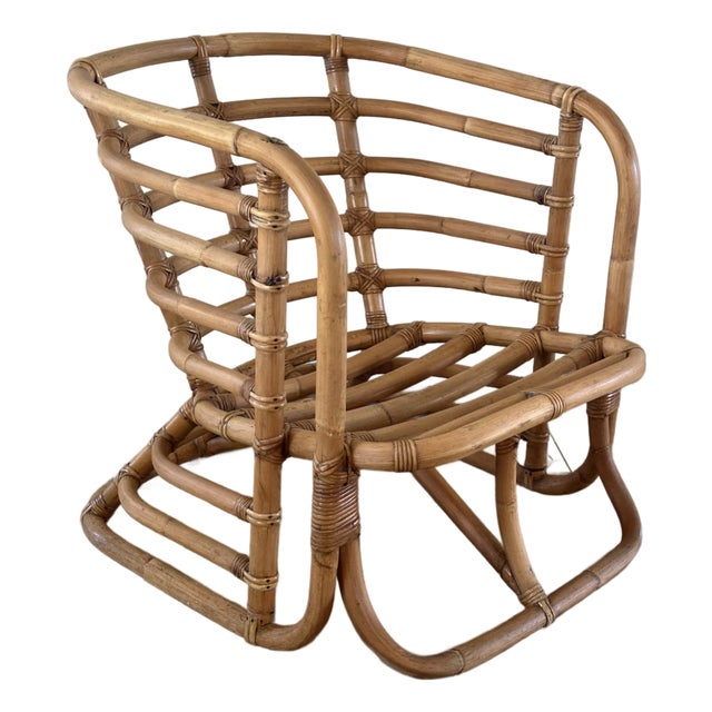 1950's Sculptural Rattan Bamboo Lounge Chair Attributed to Ritts Tropitan For Sale