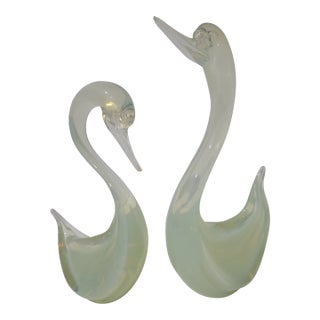 Vintage Murano Seguso Opalaline Glass Duck/Swan Set - 2 Pieces For Sale