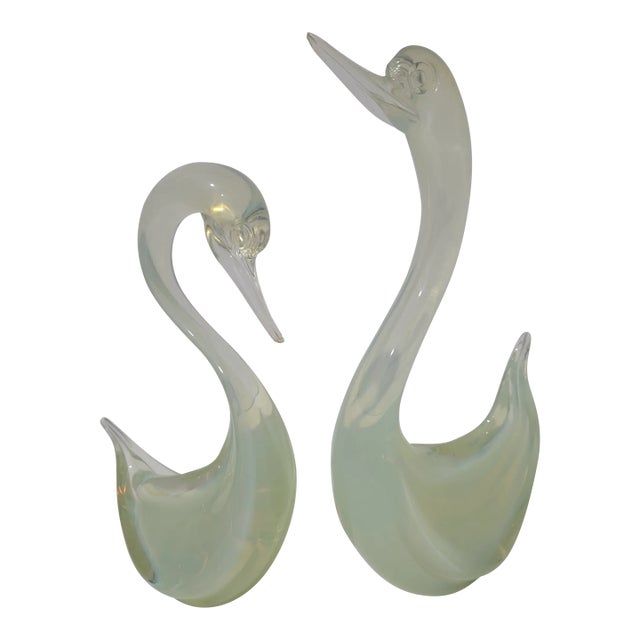 Vintage Murano Seguso Opalaline Glass Duck/Swan Set - 2 Pieces For Sale