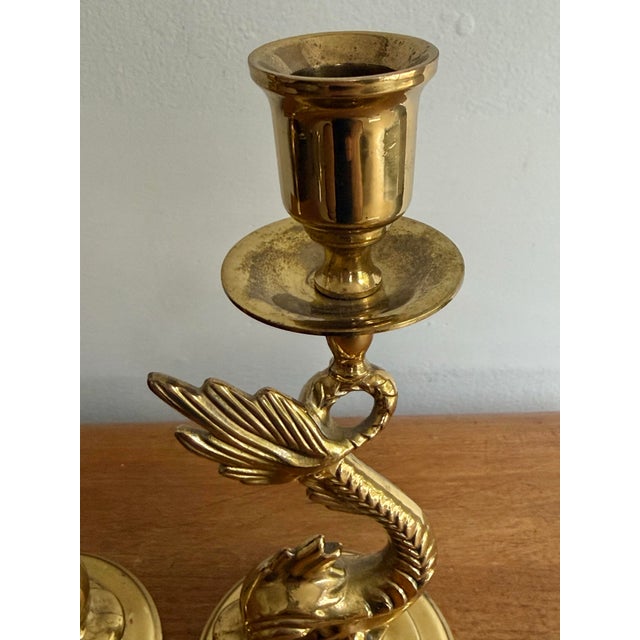 20th Century Brass Dolphin Neoclassical Candle Holders - A Pair For Sale - Image 10 of 11