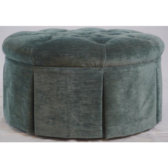 Textile Jonas Ny Upholstery Tufted Ottoman With Pleated Skirt For Sale - Image 7 of 11