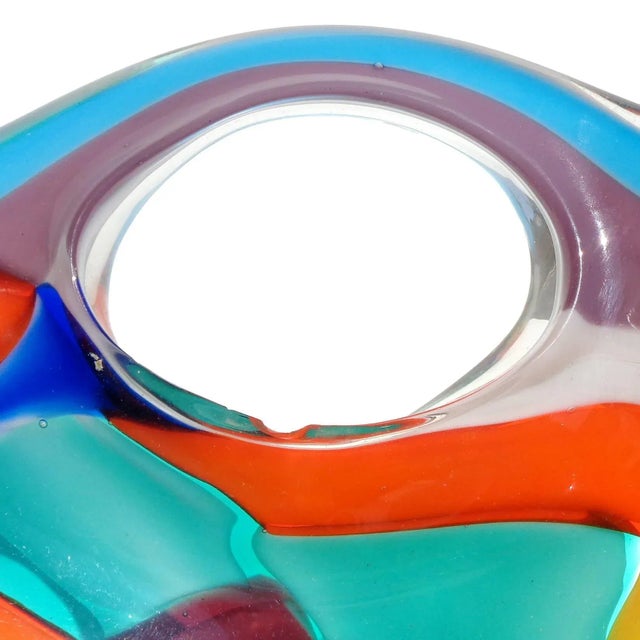 Vintage Murano Rainbow Colors Pezzato Design Italian Art Glass Mid Century Centerpiece Bowl For Sale In Orlando - Image 6 of 7