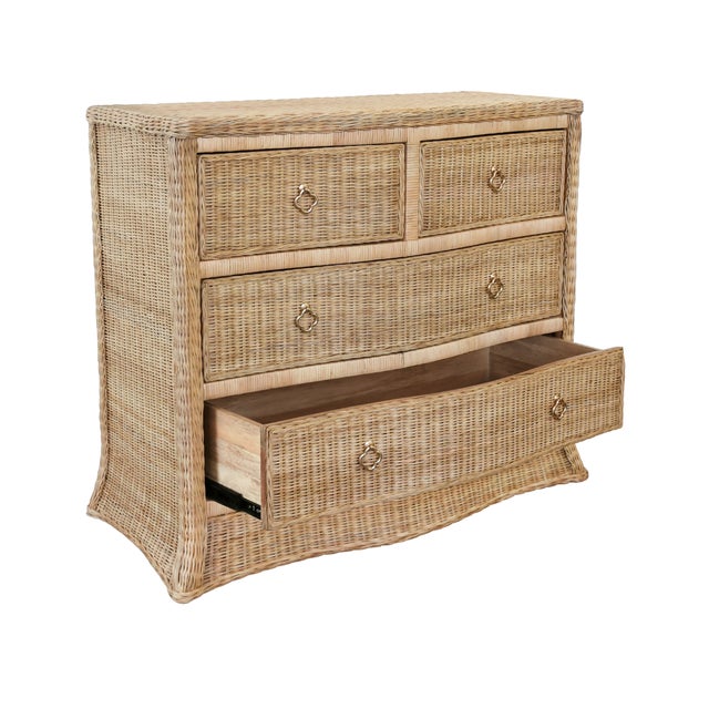 Tan Matthew Izzo Home - Celine Rattan, Soft Glide Four Drawer Chest With Satin Brass Hardware For Sale - Image 8 of 10