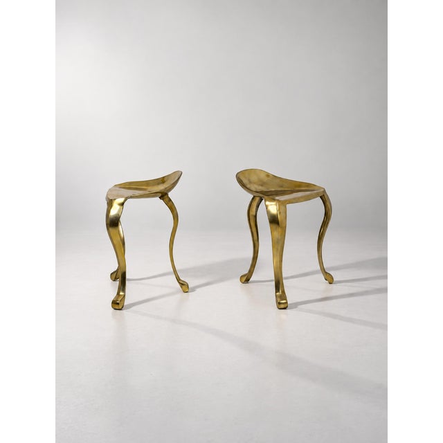 Hollywood Regency Style Sculptural Brass Stool, 1970s, Set of 2 For Sale - Image 4 of 6