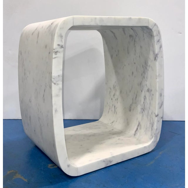 2020s Contemporary Honed White Carrara Marble Side Table For Sale - Image 5 of 5