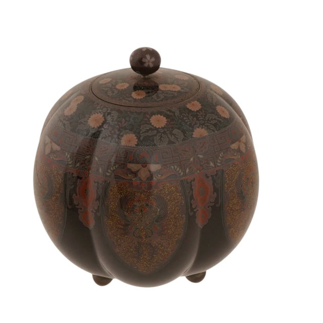 Japanese Cloisonne Enamel Pumpkin Shaped Covered Jar With Phoenix Meiji Period For Sale - Image 4 of 6