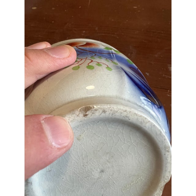 A Fine and Rare Antique Flow-Blue Gaudy Decorated Ironstone Waste Bowl, Staffordshire, England 1840's For Sale - Image 15 of 15