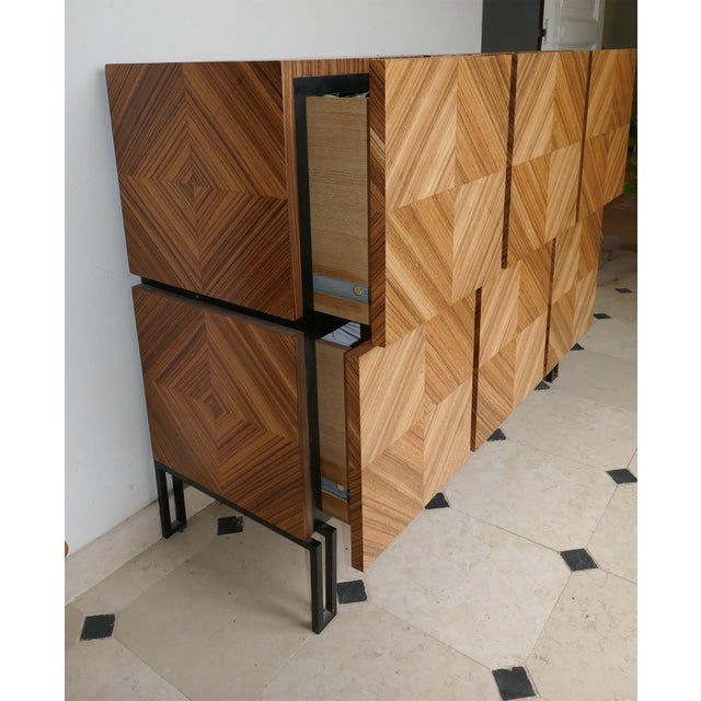 Black Two-Drawer Diamond Chest of Drawers in Orange-Stained Pear Wood from Aymeric Lefort For Sale - Image 8 of 9
