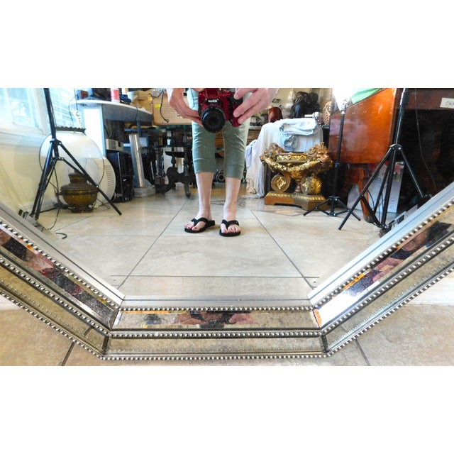 Late 20th Century Large Vintage Octagon Ornate Silver Hanging Wall Mirror For Sale - Image 5 of 10