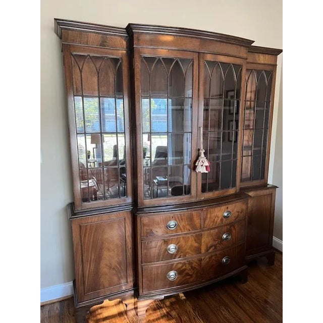 Late 19th Century Antique English Mahogany Bow Front Display Cabinet For Sale - Image 12 of 13